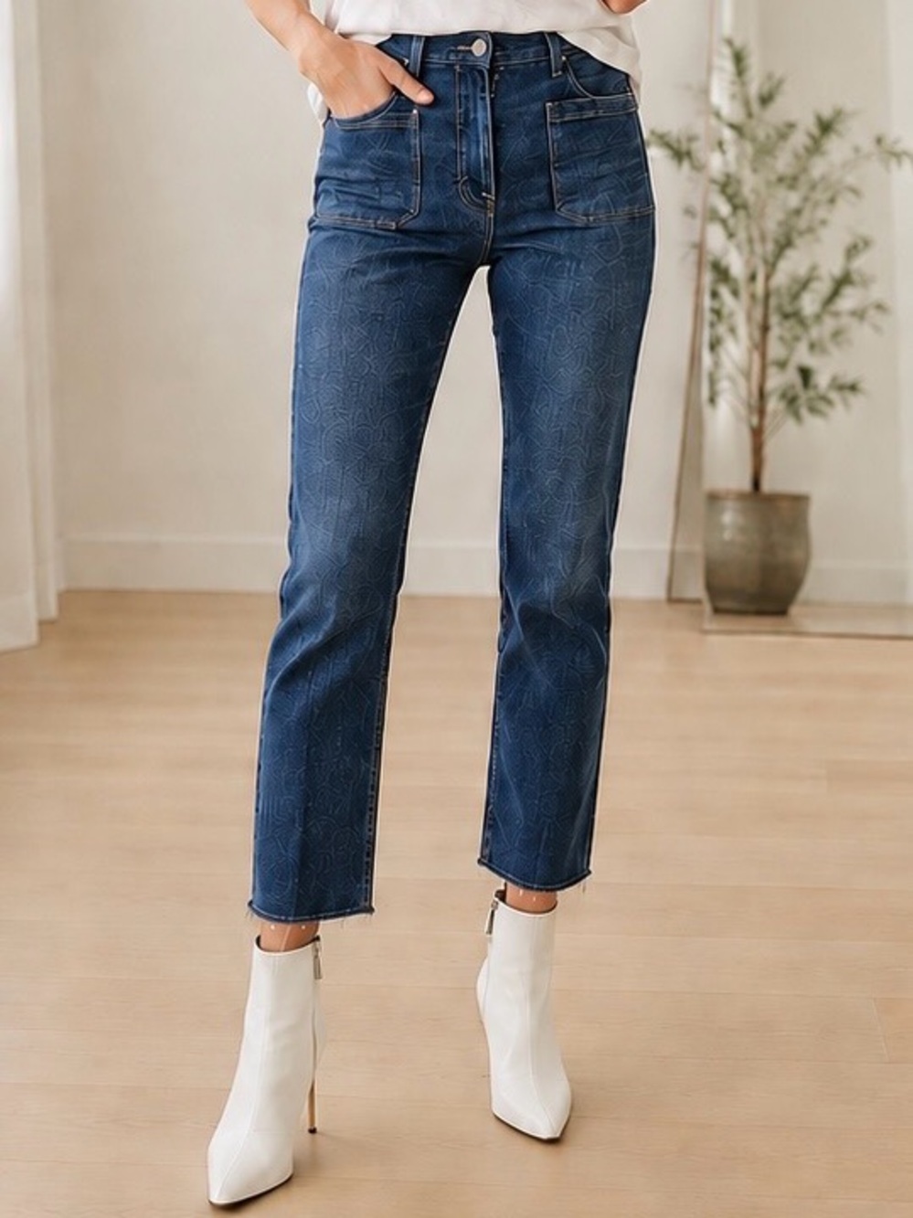 Frame Le Bardot Straight Raw Hem Ankle Kips Bay Medium Wash Size 31